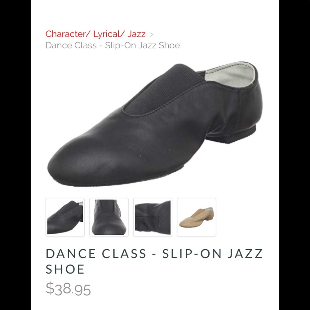 Dance Class Black Leather Slip-on Jazz Shoes NIB